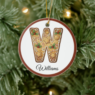 Customize Christmas Gingerbread Letter W Monogram Ceramic Tree Decoration