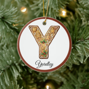 Customize Christmas Gingerbread Letter Y Monogram Ceramic Tree Decoration
