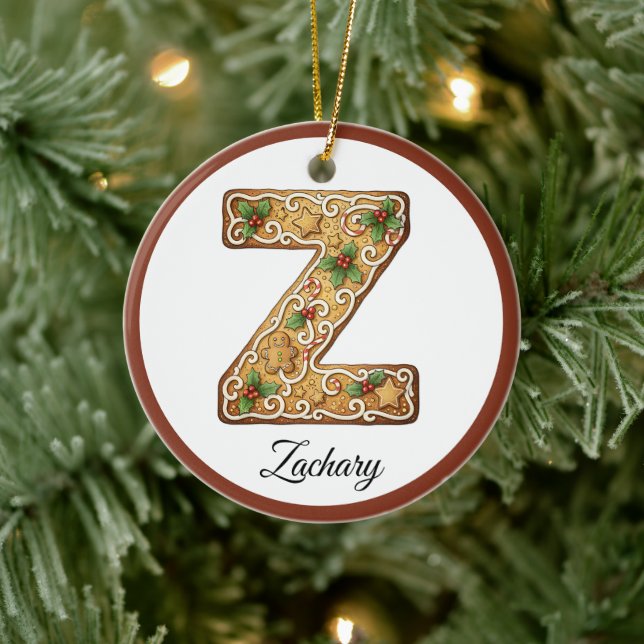 Customize Christmas Gingerbread Letter Z Monogram Ceramic Tree Decoration (Tree)