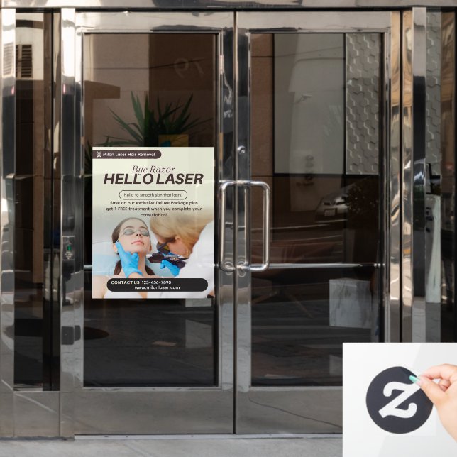 Customize Clean Laser Hair Removal Clinic Promo Window Cling (Office Door)