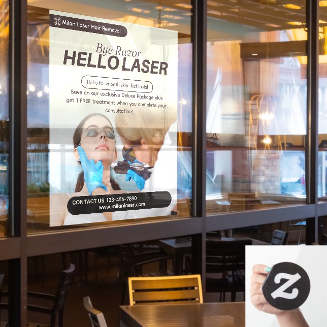 Customize Clean Laser Hair Removal Clinic Promo Window Cling (Restaurant Window)