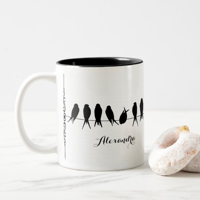 Customize Coffee Mug Birds on a Wire (With Donut)