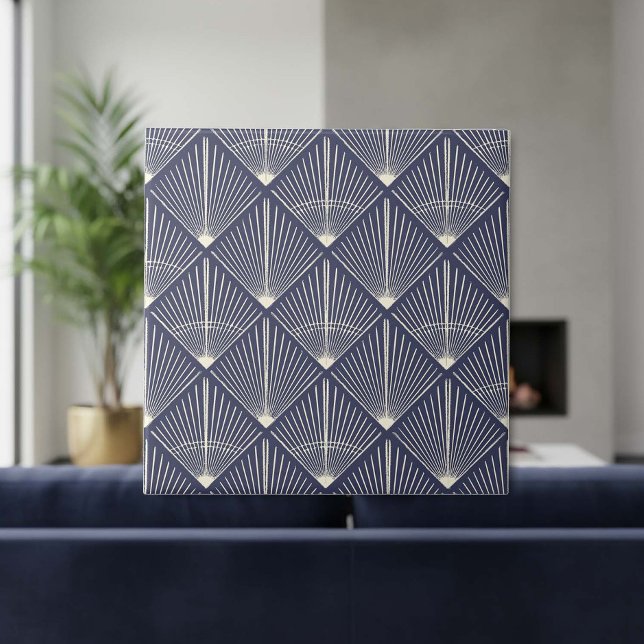 Customize Colors Art Déco Fan Lines Navy ID1188 Tile (Creator Uploaded)