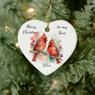 Customize Dated Cardinal to my Love Ceramic Tree Decoration