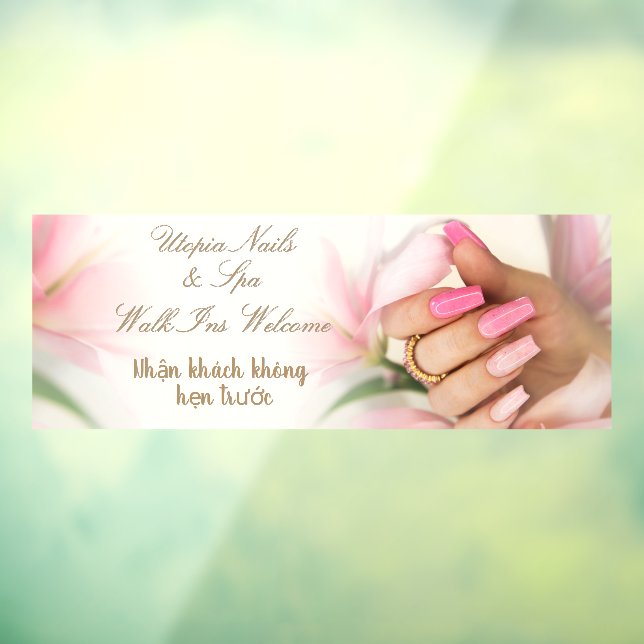 Customize English Vietnamese Nail Salon Walk Ins  Window Cling (Sheet 3)