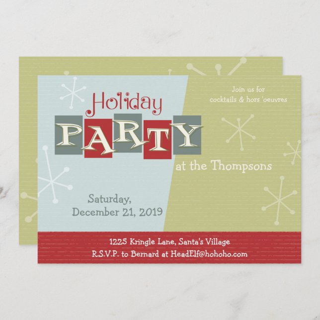 CUSTOMIZE IT - Atomic Retro Holiday Party Invite (Front/Back)