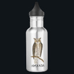 CUSTOMIZE IT Great Horned Owl Clever Wise Bird 532 Ml Water Bottle<br><div class="desc">This wise great horned owl coloured pencil art adorns all sides of the water bottle,  customise it with your name or initials. Check my shop for more colours and other matching items like tee shirts,  stickers and more!</div>