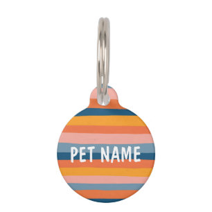 CUSTOMIZE IT Pink Blue Orange Stripes Colourful Fu Pet Tag