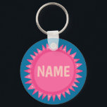 CUSTOMIZE IT Pink Blue Sunshine Name Tag  Key Ring<br><div class="desc">Decorate your outfit with this cool art keychain. Makes a great  gift! You can customise it and add text too. Check my shop for lots more colours and patterns! Let me know if you'd like something custom too.</div>