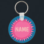 CUSTOMIZE IT Pink Blue Sunshine Name Tag  Key Ring<br><div class="desc">Decorate your outfit with this cool art keychain. Makes a great  gift! You can customise it and add text too. Check my shop for lots more colours and patterns! Let me know if you'd like something custom too.</div>