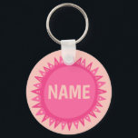 CUSTOMIZE IT Pink Sun Sunshine Name Tag  Key Ring<br><div class="desc">Decorate your outfit with this cool art keychain. Makes a great  gift! You can customise it and add text too. Check my shop for lots more colours and patterns! Let me know if you'd like something custom too.</div>