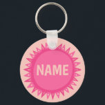 CUSTOMIZE IT Pink Sun Sunshine Name Tag  Key Ring<br><div class="desc">Decorate your outfit with this cool art keychain. Makes a great  gift! You can customise it and add text too. Check my shop for lots more colours and patterns! Let me know if you'd like something custom too.</div>