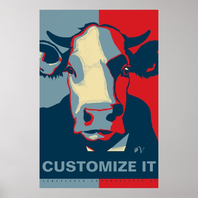 CUSTOMIZE IT Red White Blue Pop Art Cow Poster (Front)