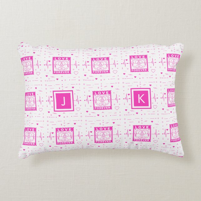 Customize it with your initials love forever decorative cushion (Front)