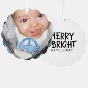Customize it with Your photo and text Merry bright Tree Decoration Card