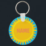 CUSTOMIZE IT Yellow Sun Sunshine Name Tag   Key Ring<br><div class="desc">Decorate your outfit with this cool art keychain. Makes a great  gift! You can customise it and add text too. Check my shop for lots more colours and patterns! Let me know if you'd like something custom too.</div>