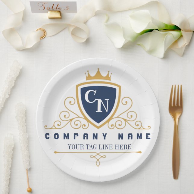 Customize Luxury hotel business or restaurant logo Paper Plate (Wedding)