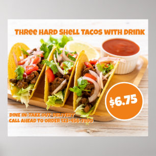 Customize Mexican Food Hard Shell Tacos Drink  Poster