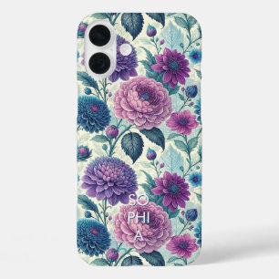 Customize Modern Purple Floral Vintage Dahlia iPhone 16 Plus Case