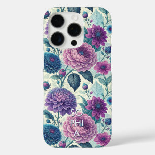 Customize Modern Purple Floral Vintage Dahlia iPhone 16 Pro Case