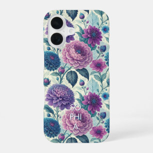 Customize Modern Purple Floral Vintage Dahlia iPhone 16 Case