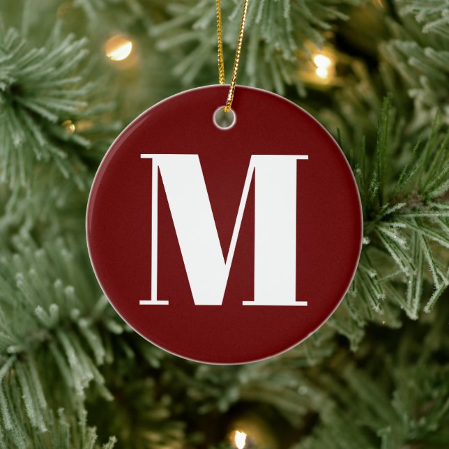 Customize monogram initial burgundy white ceramic tree decoration (Tree)
