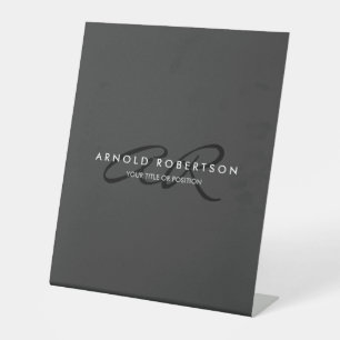 Customize Monogram Plain Gray Black Add Name Pedestal Sign