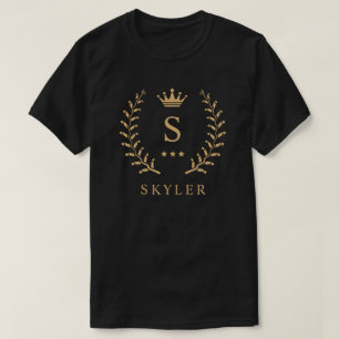 Customize Name & Initial Black White Gold Monogram T-Shirt