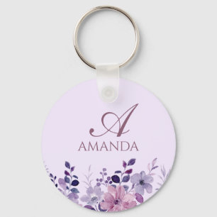 Customize Name Purple Flower Key Ring