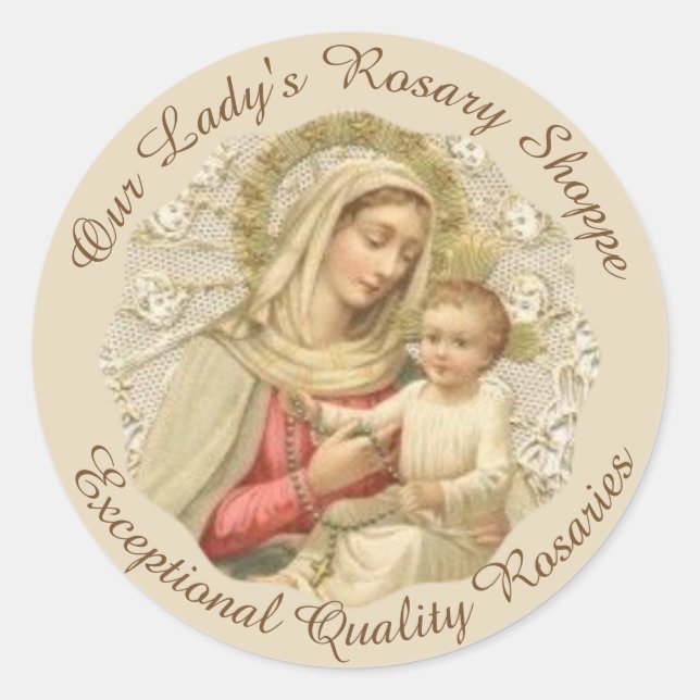 CUSTOMIZE Our Lady of the Rosary Baby Jesus Classic Round Sticker (Front)