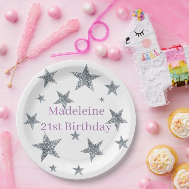 Customize Paper Plates and Bowls - Sliver Stars (Party)