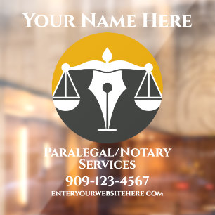 Customize Paralegal Notary Services Business Front Window Cling
