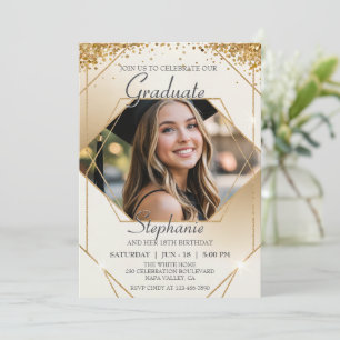 Customize Photo Birthday Graduate Sparkling Frame Invitation