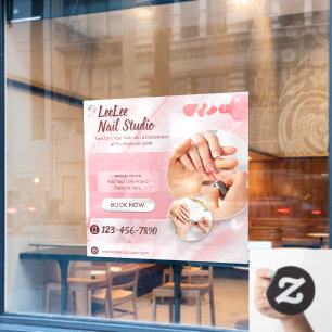 Customize Pink White Modern Nail Salon Promotional Window Cling