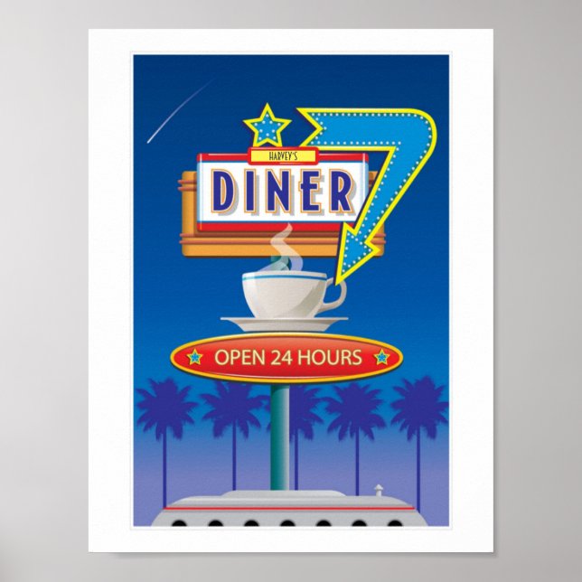 Customize Retro Diner Poster - Harvey's 50s (Front)