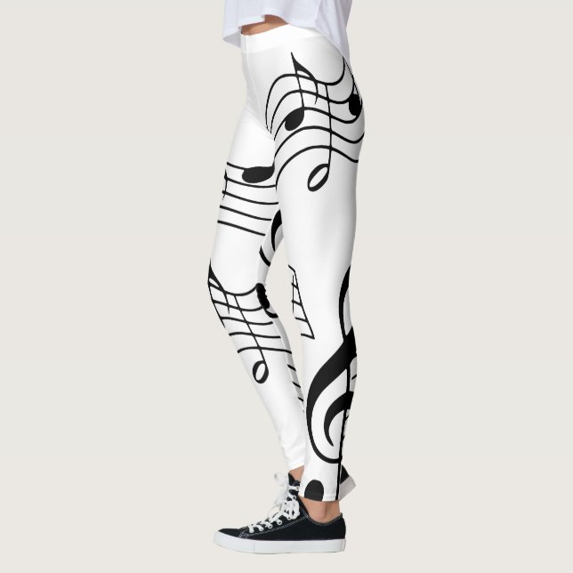 Customize Simple Black White Music Notes Leggings (Left)