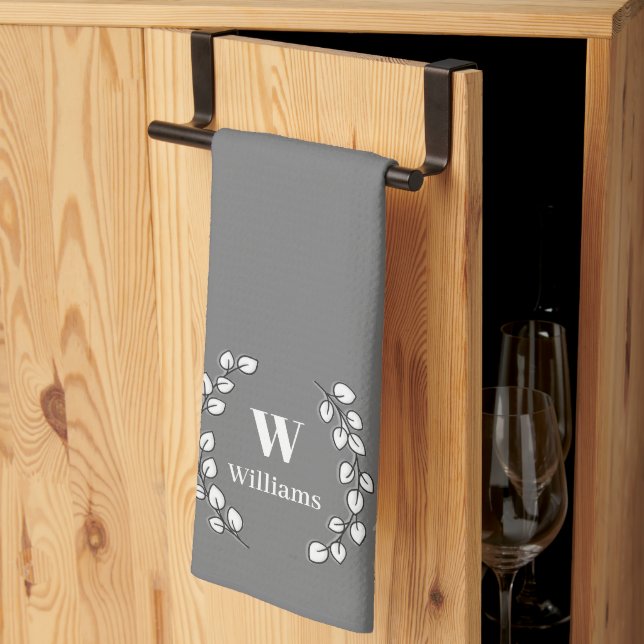 Customize Tea Towels - Foliage Wreath Grey (Thirds Fold)