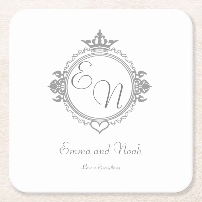 Customize the names, initials and phrase Love Square Paper Coaster (Front)