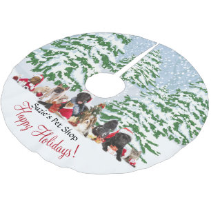 CUSTOMIZE THIS Holiday Pets Snow and Trees Brushed Polyester Tree Skirt