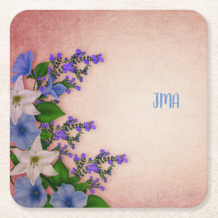 Customize Vintage Country Floral with Monogram Square Paper Coaster