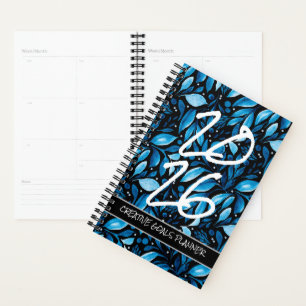 Customize Year 2026 Black/Blue Botanical Planner