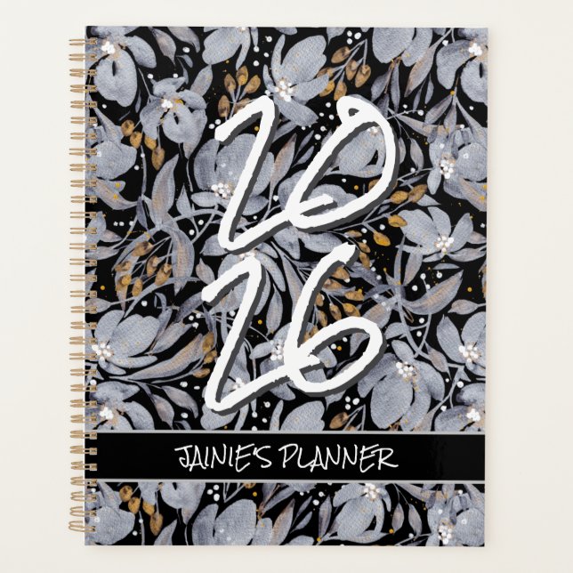 Customize Yearly 2026 Stand Out Silver & Gold  Pla Planner (Front)