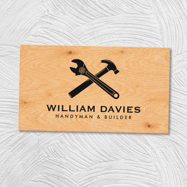 Customize Your Logo | Handyman Plywood Texture Business Card (Creator Uploaded)