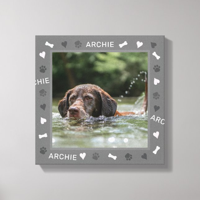 Customizeable Dog Photo and Personalised Name Canvas Print (Front)