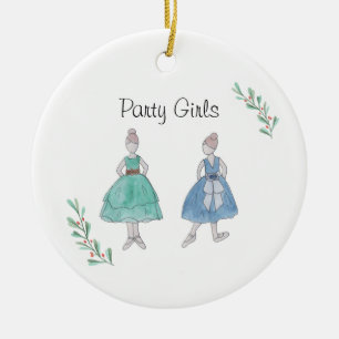 Customizeable Nutcracker Party Girls Keepsake Ceramic Tree Decoration