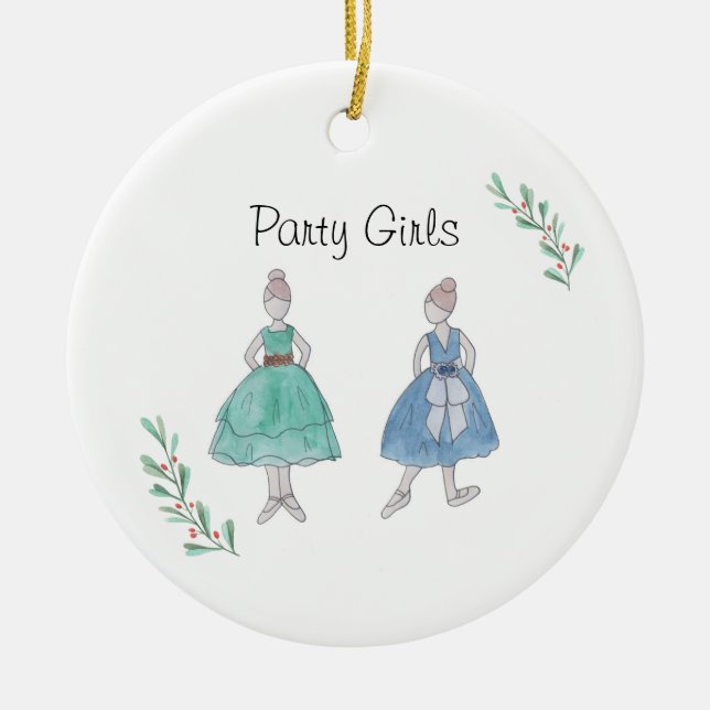 Customizeable Nutcracker Party Girls Keepsake Ceramic Tree Decoration (Front)