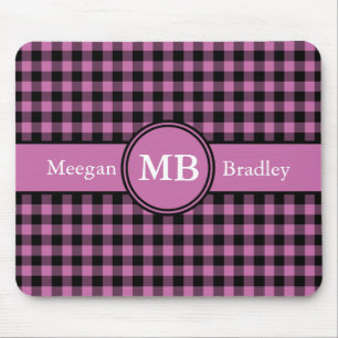 Customizeable Pink and Black checked Gingham Mouse Mat