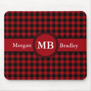 Customizeable Red and Black checked Gingham Mouse Mat