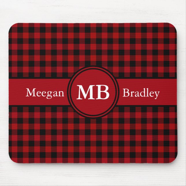 Customizeable Red and Black checked Gingham Mouse Mat (Front)