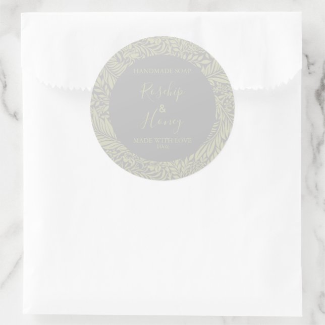 Customizeable Soap Label Floral Pattern Grey (Bag)